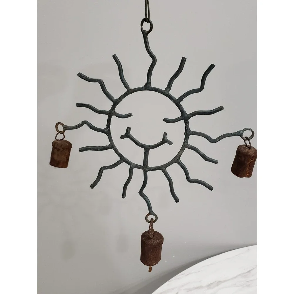 Vintage Verdigris Sun Chime‎ Garden  Decor Mobile Rustic Whimsical 90s Celestial